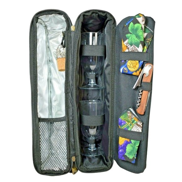 Picnic at Ascot Sunset Deluxe Insulated Single Bottle Wine Bag with Glasses - Picture 1 of 7